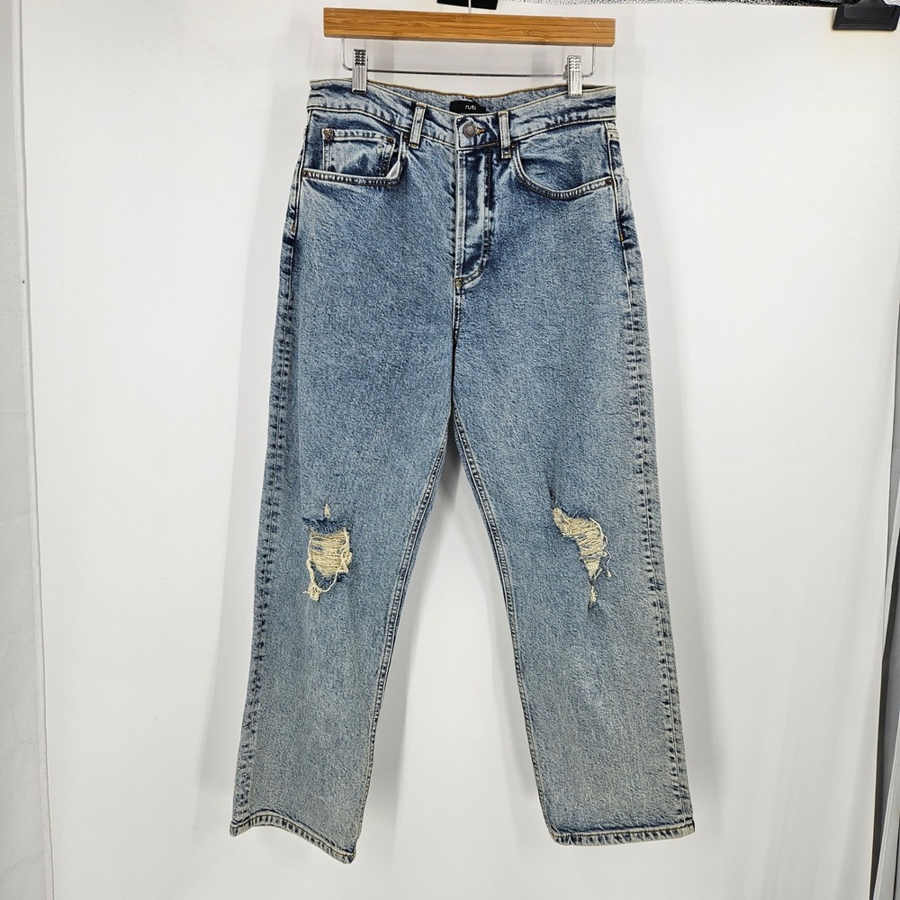 Ruti Distressed Straight Leg Jeans High Rise Acid Wash Blue Denim quiet luxury 1